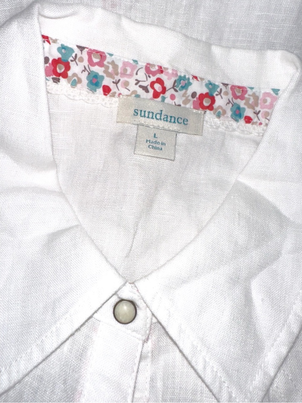 Sundance White 100% Linen Sleeveless Top Snap Buttons - Picture 7 of 8